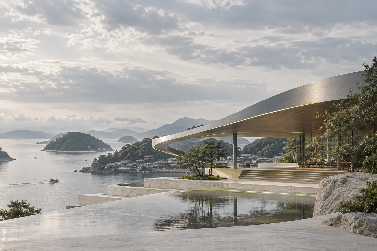 海辺の地域と新しい建築が共存する、未来の風景のコンセプト画像